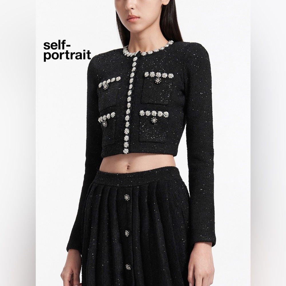 SELF PORTRAIT LILAC SEQUIN KNIT CARDIGAN
